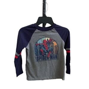 Disney Marvel Spider-Man Boy Raglan Long Sleeve Graphic T-Shirt Gray Navy Size S